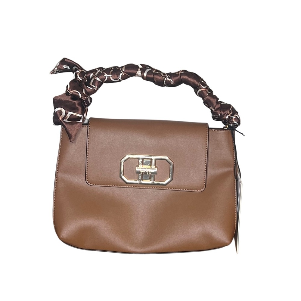 Nicole Miller Brown Satchel with Scarf Handle